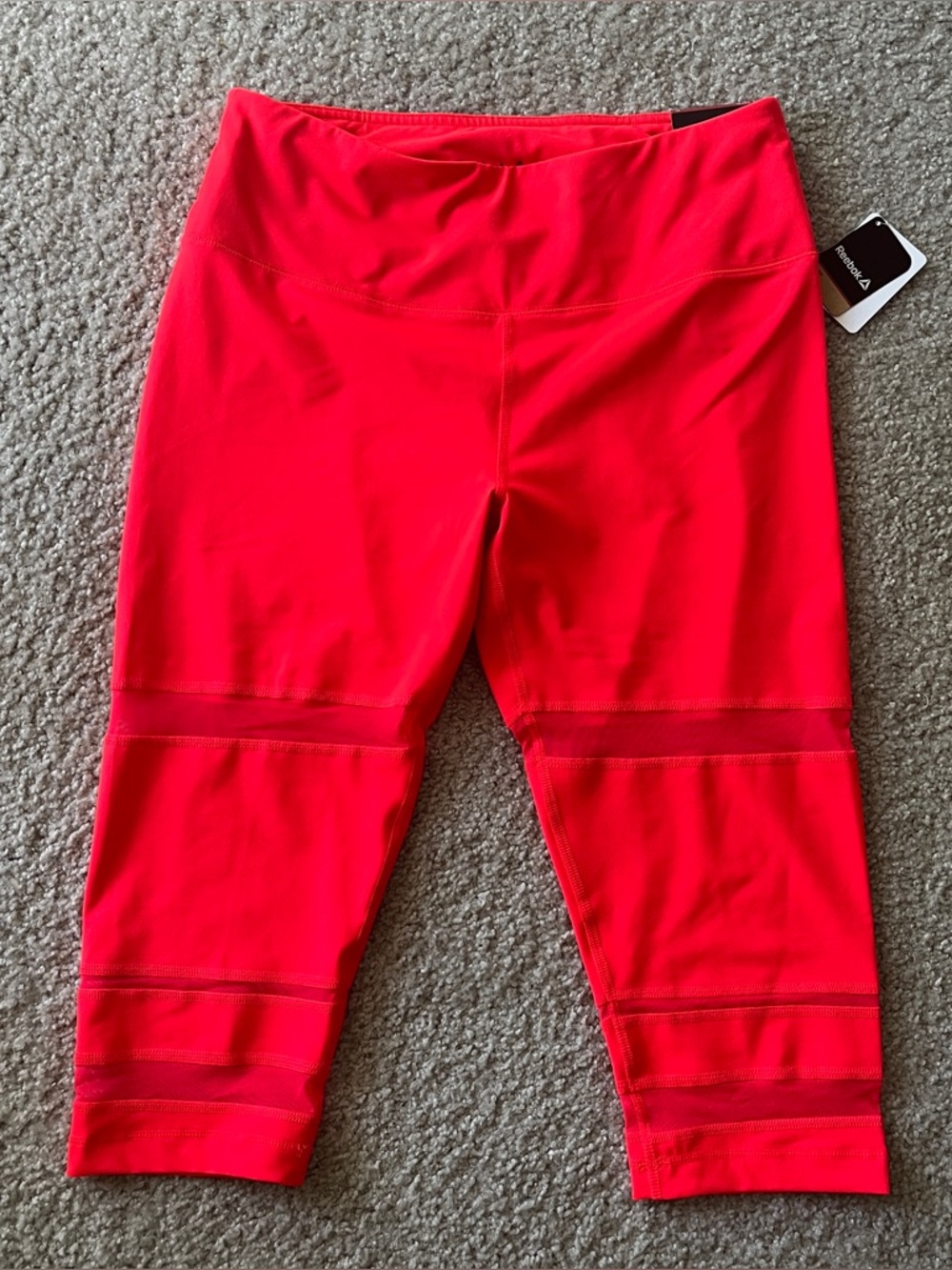 Reebok Women's Neon Red Mesh Pieced Performance High Waist Capri Leggings XL NWT